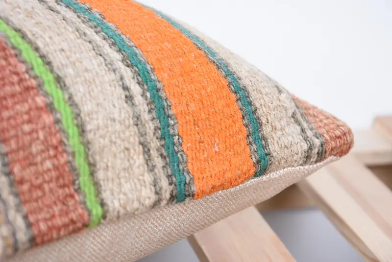 Ethnical Kilim Rug Pillow, Antique Pillows, Pillow for Sofa, Pillow, 12x24 Orange Pillow Case, Garden Pillow Sham, Rustic Pillow Case - 7