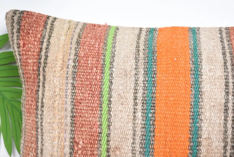 Ethnical Kilim Rug Pillow, Antique Pillows, Pillow for Sofa, Pillow, 12x24 Orange Pillow Case, Garden Pillow Sham, Rustic Pillow Case - 2
