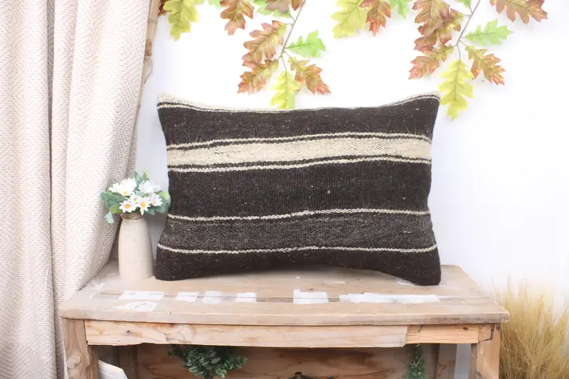 Pillow Case, Home Decor Pillow, Living Room Throw Pillow, Vintage Pillow, Wholesale Cushion Cover, 16x24 Brown Cushion Case, Throw Kilim Pillow - 1