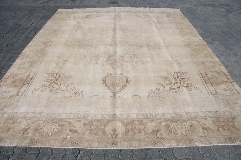 Vintage 9.4x12.1 ft Rug, Turkish Oversize Rug, Brown Animal Print Rug - 1