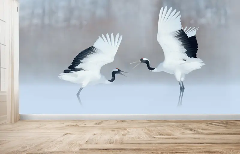 Zarif Baskılı Duvar Kağıdı: Doğada Dans Eden Kuşlar ve Turnalar