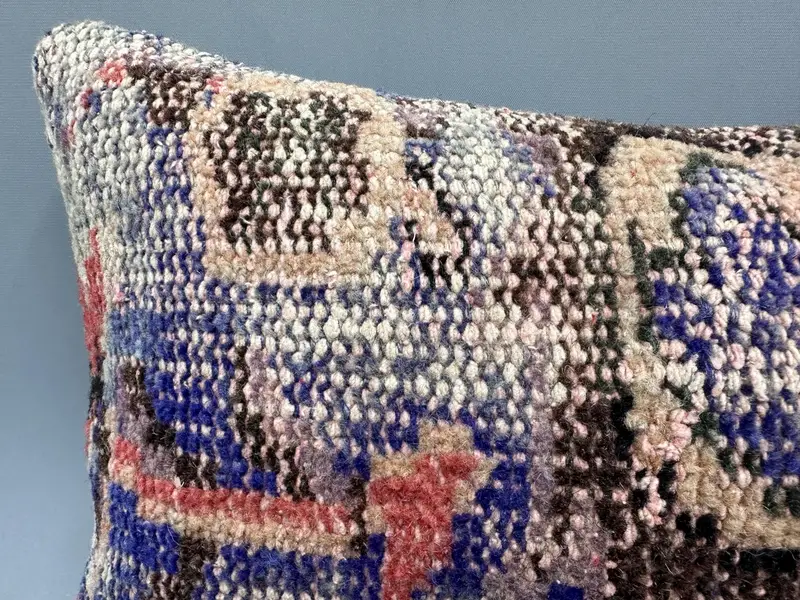 Vintage Kilim Throw Pillow, Turkish Pillow, Vintage Pillow, 12x20 Blue Pillow Case, Garden Pillow Cover, Wool Kilim Pillow Pillow, Pillow Sham - 5