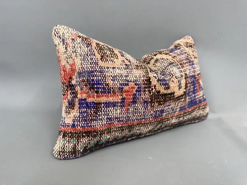 Vintage Kilim Throw Pillow, Turkish Pillow, Vintage Pillow, 12x20 Blue Pillow Case, Garden Pillow Cover, Wool Kilim Pillow Pillow, Pillow Sham - 2
