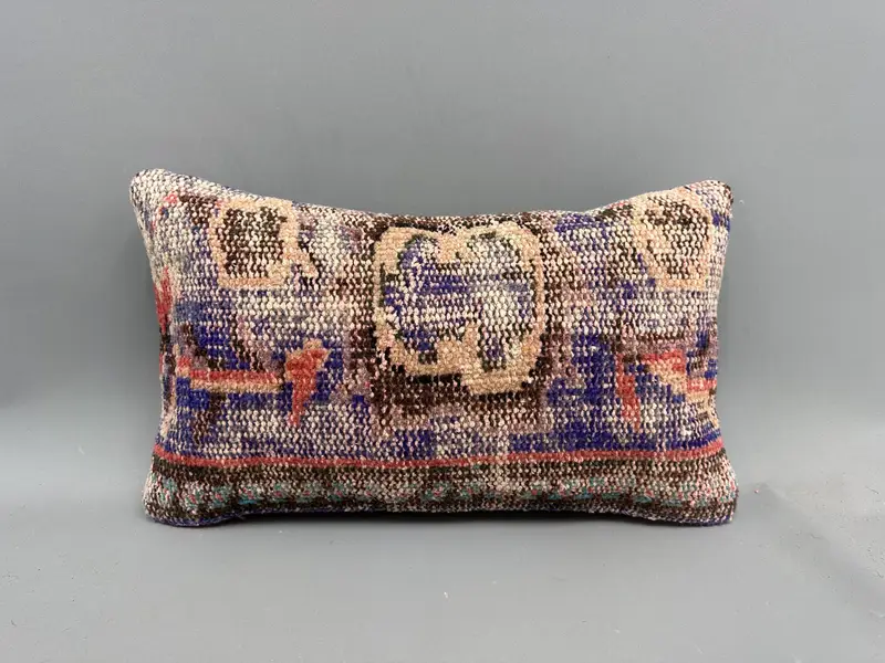 Vintage Kilim Throw Pillow, Turkish Pillow, Vintage Pillow, 12x20 Blue Pillow Case, Garden Pillow Cover, Wool Kilim Pillow Pillow, Pillow Sham - 4