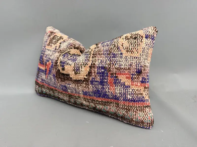 Vintage Kilim Throw Pillow, Turkish Pillow, Vintage Pillow, 12x20 Blue Pillow Case, Garden Pillow Cover, Wool Kilim Pillow Pillow, Pillow Sham - 3