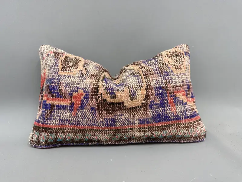Vintage Kilim Throw Pillow, Turkish Pillow, Vintage Pillow, 12x20 Blue Pillow Case, Garden Pillow Cover, Wool Kilim Pillow Pillow, Pillow Sham - 1