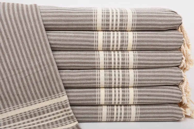 Brown Striped Turkish Hand Towel, Personalized Bath Towel, 40x18 Inches