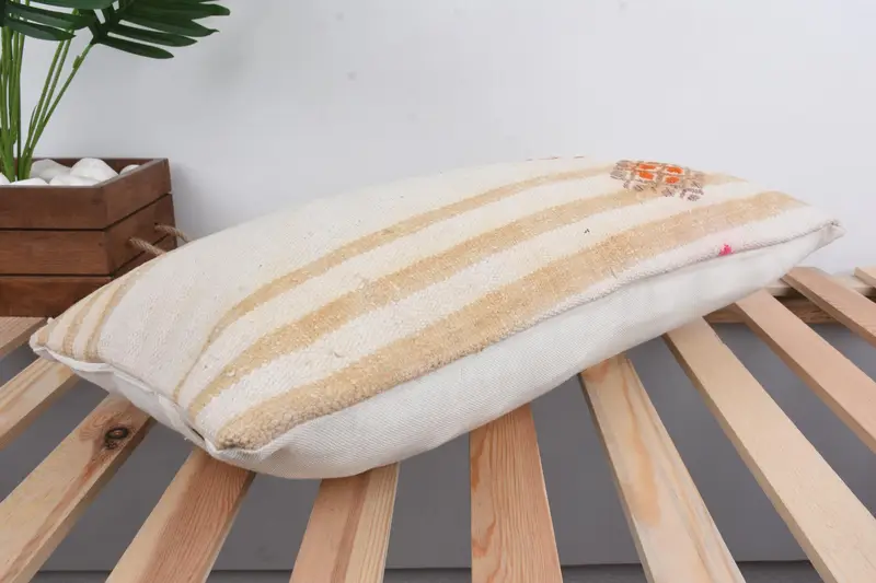 Vintage Kilim Pillow, Ottoman Pillow Sham, Pillow Case, Vintage Pillow, 12x24 White Pillow Case, Handmade Kilim Cushion, Authentic Pillow Sham - 6