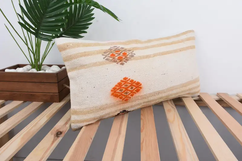Vintage Kilim Pillow, Ottoman Pillow Sham, Pillow Case, Vintage Pillow, 12x24 White Pillow Case, Handmade Kilim Cushion, Authentic Pillow Sham - 4