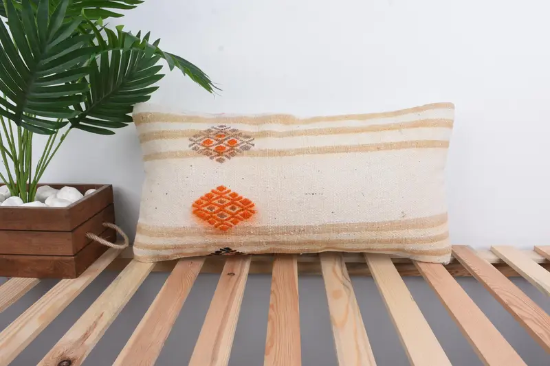 Vintage Kilim Pillow, Ottoman Pillow Sham, Pillow Case, Vintage Pillow, 12x24 White Pillow Case, Handmade Kilim Cushion, Authentic Pillow Sham - 1