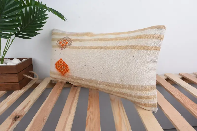 Vintage Kilim Pillow, Ottoman Pillow Sham, Pillow Case, Vintage Pillow, 12x24 White Pillow Case, Handmade Kilim Cushion, Authentic Pillow Sham - 5