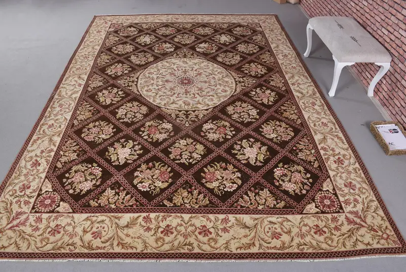 Zarif Fas Halısı, 9x12,5 ft Kahverengi ve Bej