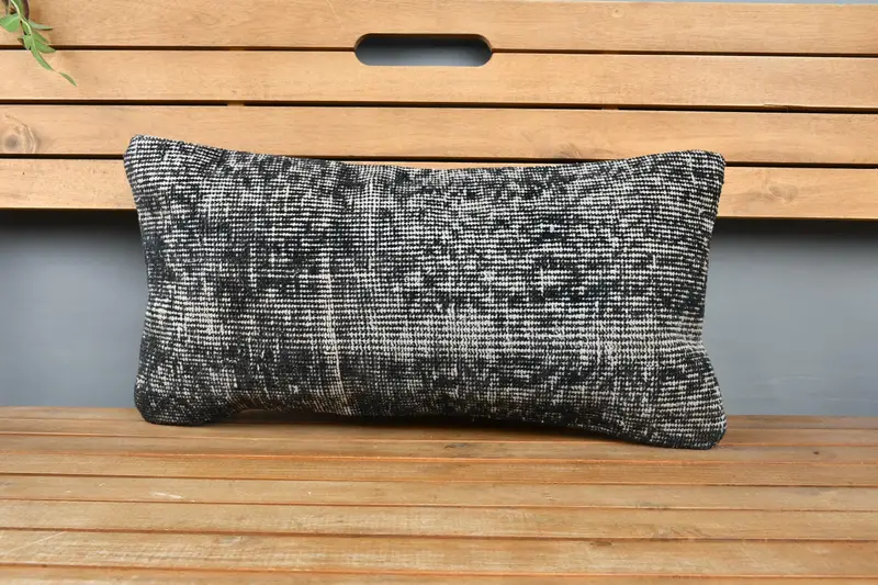Home Decor Pillow, Interior Designer Pillow, Pillow Case, Nomadic Cushion Case, 12x24 Black Pillow Sham, Throw Kilim Pillow - 6