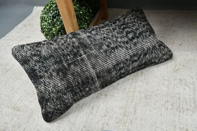 Home Decor Pillow, Interior Designer Pillow, Pillow Case, Nomadic Cushion Case, 12x24 Black Pillow Sham, Throw Kilim Pillow - 7