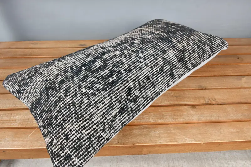 Home Decor Pillow, Interior Designer Pillow, Pillow Case, Nomadic Cushion Case, 12x24 Black Pillow Sham, Throw Kilim Pillow - 2