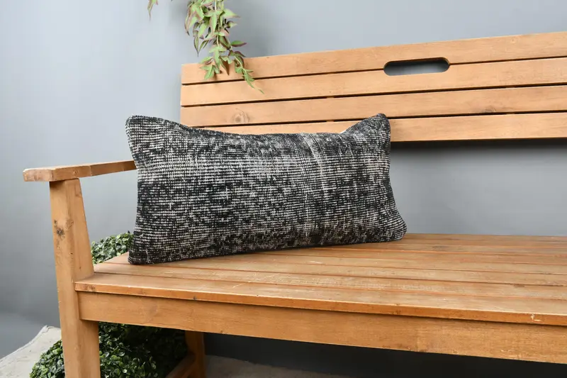 Home Decor Pillow, Interior Designer Pillow, Pillow Case, Nomadic Cushion Case, 12x24 Black Pillow Sham, Throw Kilim Pillow - 1