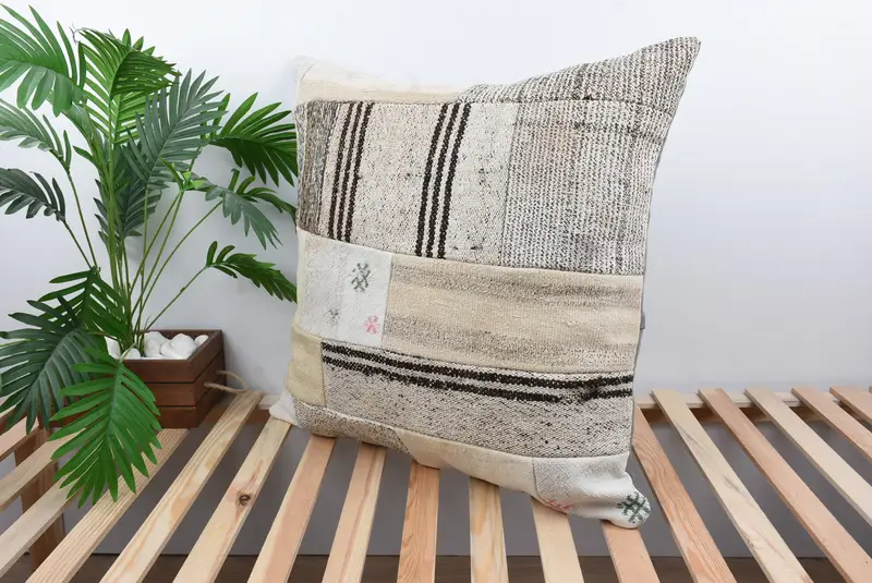 Outdoor Bolster Pillow Case, 28x28 White Cushion Case, Throw Kilim Pillow, Pillow for Sofa, Antique Pillows, Cushion Cover - 5