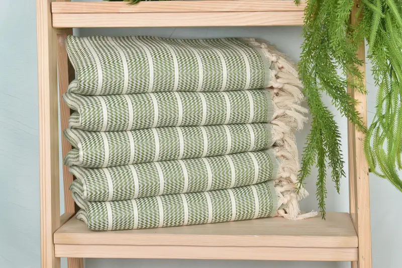 Turkish Towel Khaki Green Cotton, 40x71 Inches, Handwoven