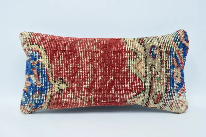 8x16 Red Pillow Case, Handmade Kilim Cushion, Turkish Pillow, Pillow Sham, Hippie Throw Cushion, Kilim Pillow Cover, Outdoor Bolster Cushion Case - 1