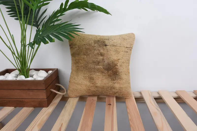 Pillow Case, Home Decor Pillow, Gift Pillow, Turkish Corner Cushion Case, 12x12 Beige Cushion Case, Luxury Pillow Cover, Turkish Kilim Pillow - 1