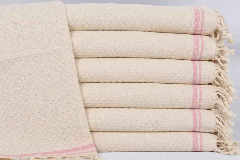 Monogrammed Hand Towel Pink Stripes, Organic Cotton, 38x18 Inches