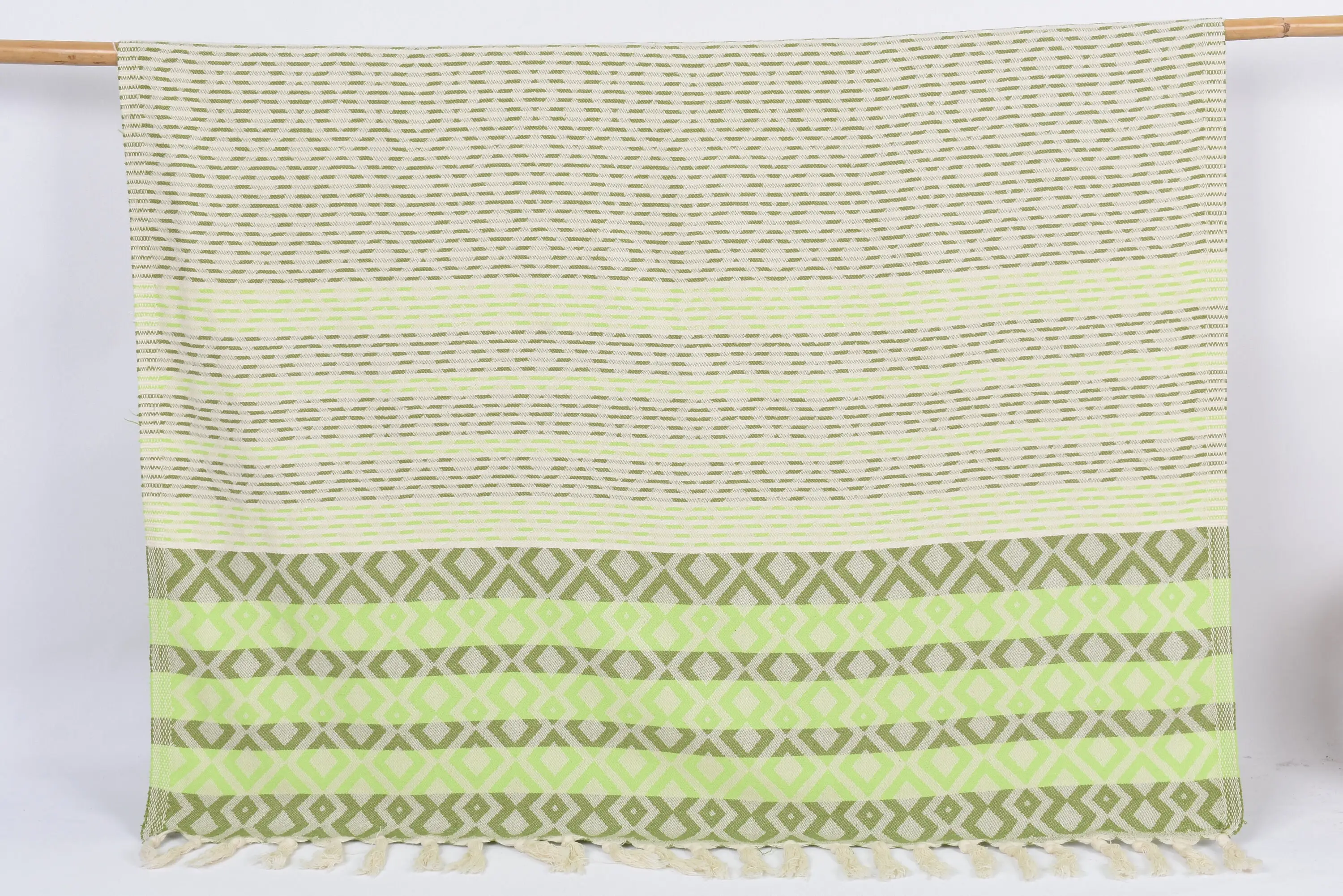 Beach Towel Khaki Green-Pistachio Diamond, Organic Cotton, 70x40 Inches - 1