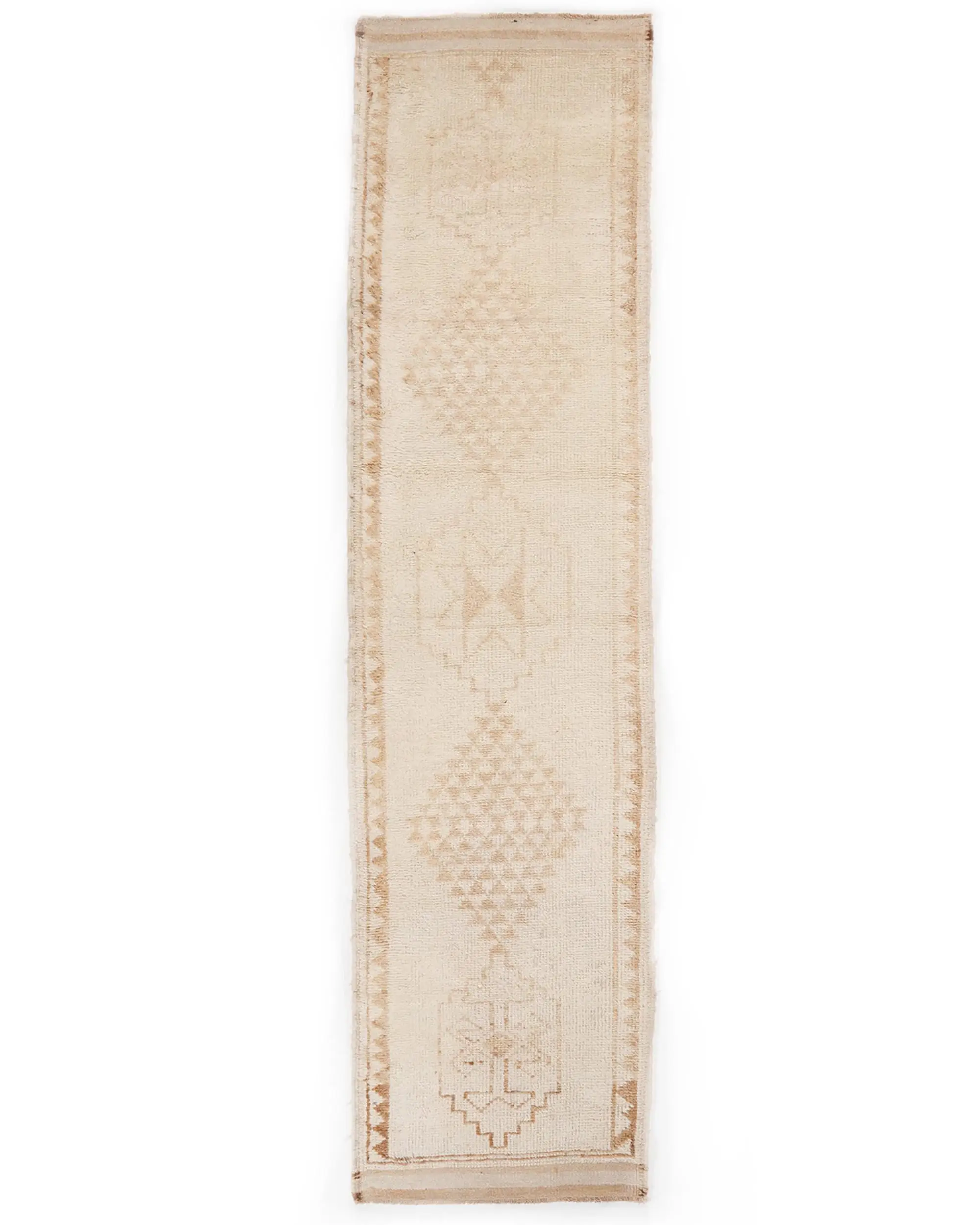 Vintage Herki Runner Rug 2.9x11.7 ft (89x357 cm), Turkish Beige Wool Rug - 1