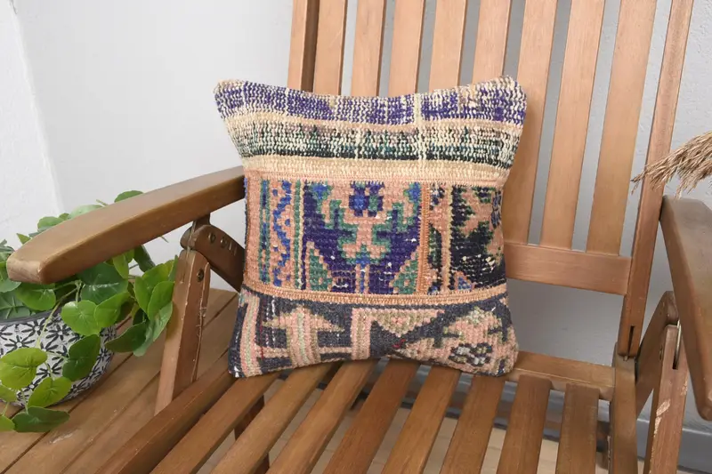 Kanepe Türk Yünü Kırlent Kılıfı, Mavi 35x35 cm Fas Euro Sham - 1