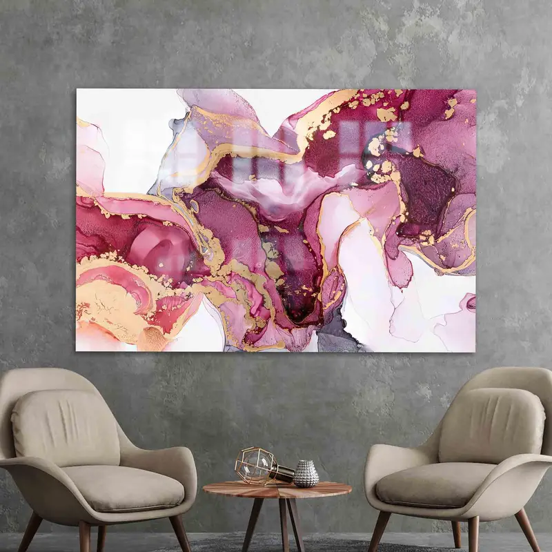 Elegant Printed Glass: Pink Marble & Gold Shimmery Design