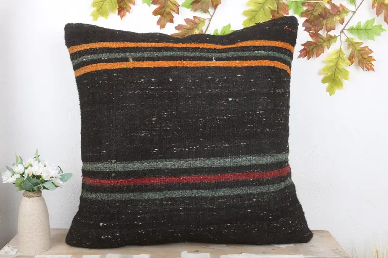 Garden Pillow Case, Sofa Pillow, Turkish Pillow, Bench Pillow Cover, Vintage Kilim Pillow, Boho Pillow, 24x24 Brown Pillow Cover, Cushion Case - 2