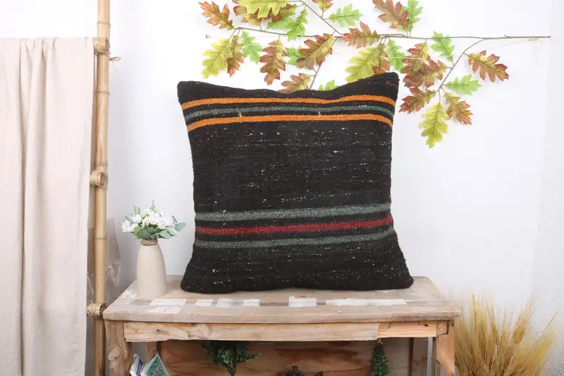 Garden Pillow Case, Sofa Pillow, Turkish Pillow, Bench Pillow Cover, Vintage Kilim Pillow, Boho Pillow, 24x24 Brown Pillow Cover, Cushion Case - 1