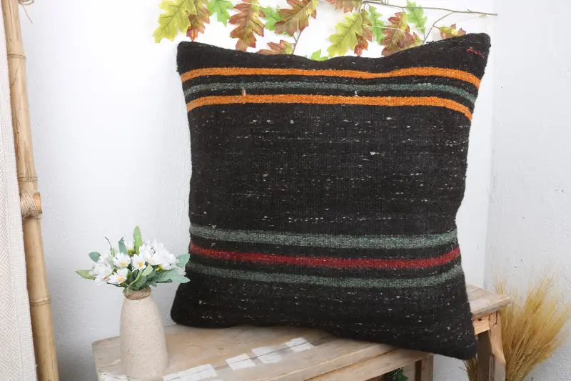 Garden Pillow Case, Sofa Pillow, Turkish Pillow, Bench Pillow Cover, Vintage Kilim Pillow, Boho Pillow, 24x24 Brown Pillow Cover, Cushion Case - 5