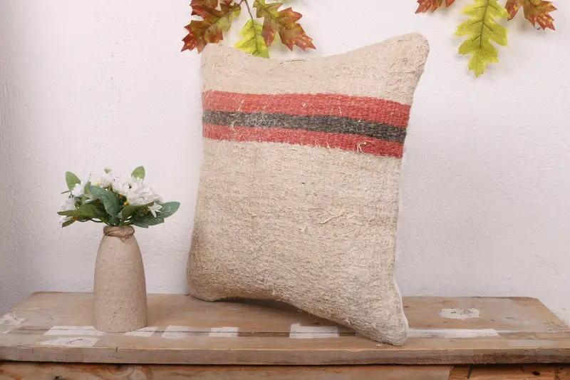 Pillow Case, Gift Pillow, Vintage Kilim Pillow, Car Cushion Cover, Pattern Throw Pillow, 16x16 Beige Pillow Case, Pillow for Couch - 4