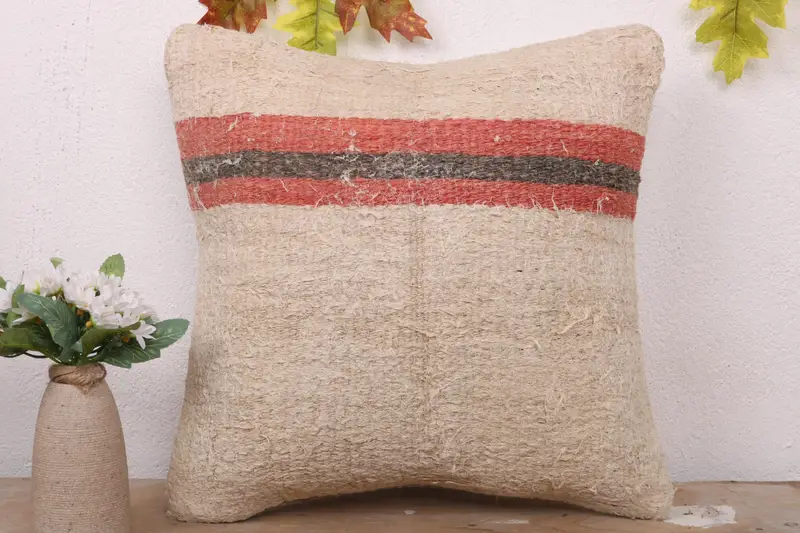 Pillow Case, Gift Pillow, Vintage Kilim Pillow, Car Cushion Cover, Pattern Throw Pillow, 16x16 Beige Pillow Case, Pillow for Couch - 2