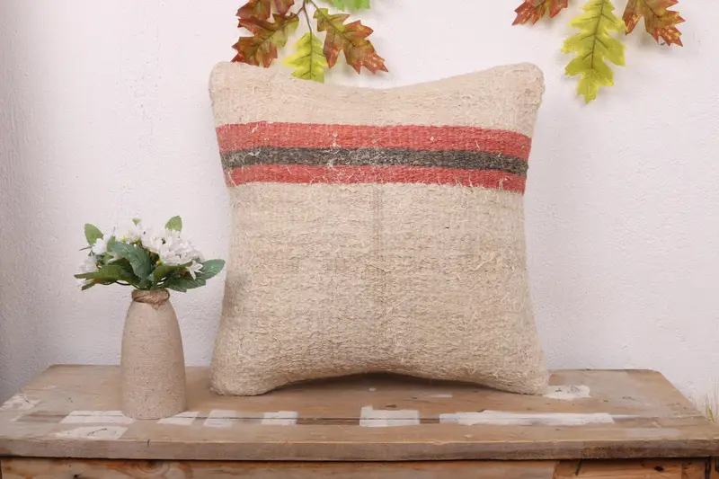 Pillow Case, Gift Pillow, Vintage Kilim Pillow, Car Cushion Cover, Pattern Throw Pillow, 16x16 Beige Pillow Case, Pillow for Couch - 1