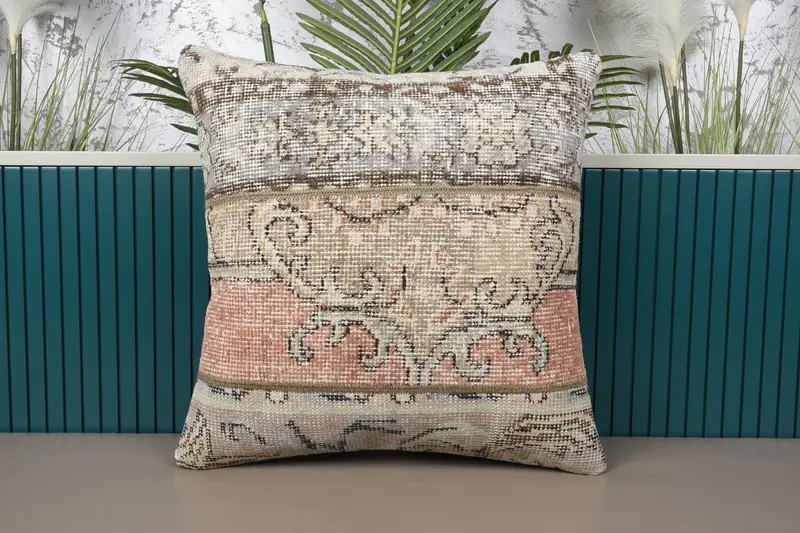 Beige & Orange Patchwork-Wurfkissen, 20x20 besticktes Kissen