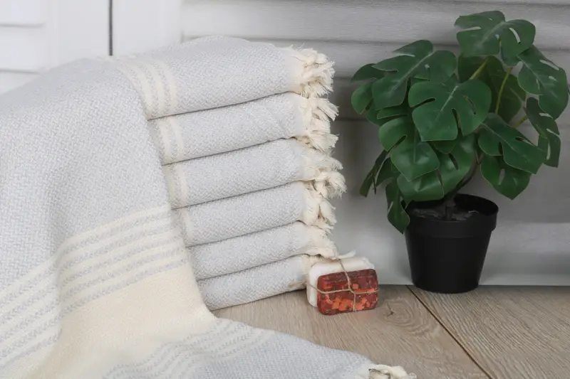 Personalized Turkish Cotton Beach Towel Light Gray Striped, 70x40 inches