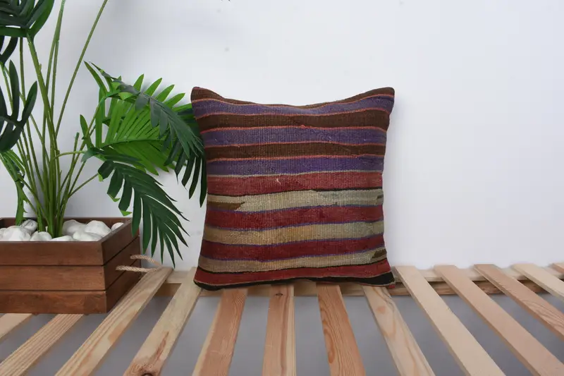 Pillow for Sofa, Vintage Kilim Pillow, 16x16 Red Cushion, Accent Pillow Cover, Authentic Pillow Cover, Vintage Kilim Throw Pillow, Pillow Sham - 1