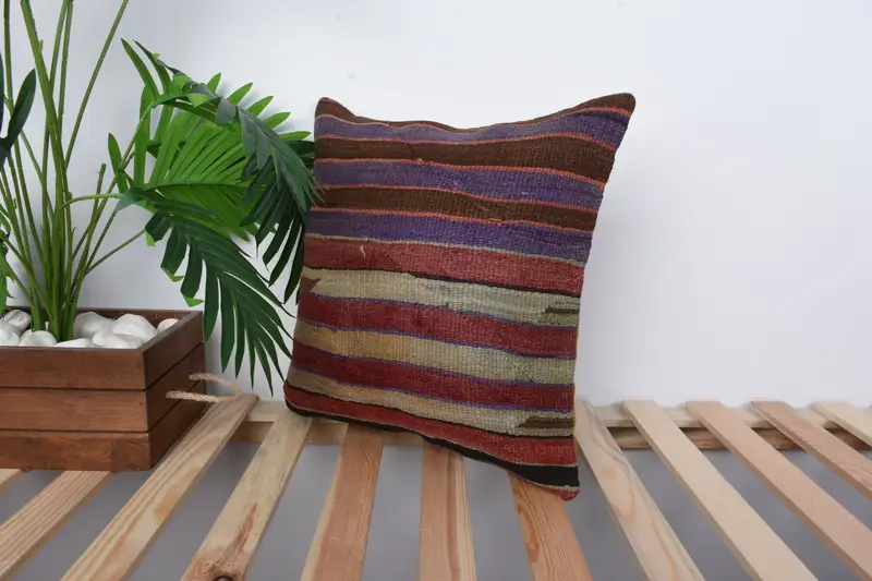 Pillow for Sofa, Vintage Kilim Pillow, 16x16 Red Cushion, Accent Pillow Cover, Authentic Pillow Cover, Vintage Kilim Throw Pillow, Pillow Sham - 5