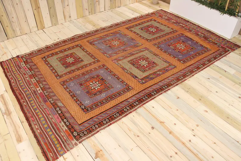 Oushak Halı, 6.46x11.6 ft Türk Halısı, Kırmızı Kamuflaj Halı Yün - 1