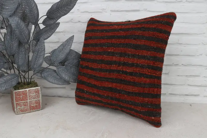 Retro Throw Cushion, Ethnical Kilim Rug Pillow, Antique Pillows, 18x18 Red Cushion Case, Kilim Pillow Cover, Nautical Throw Cushion, Cushion Cover - 5