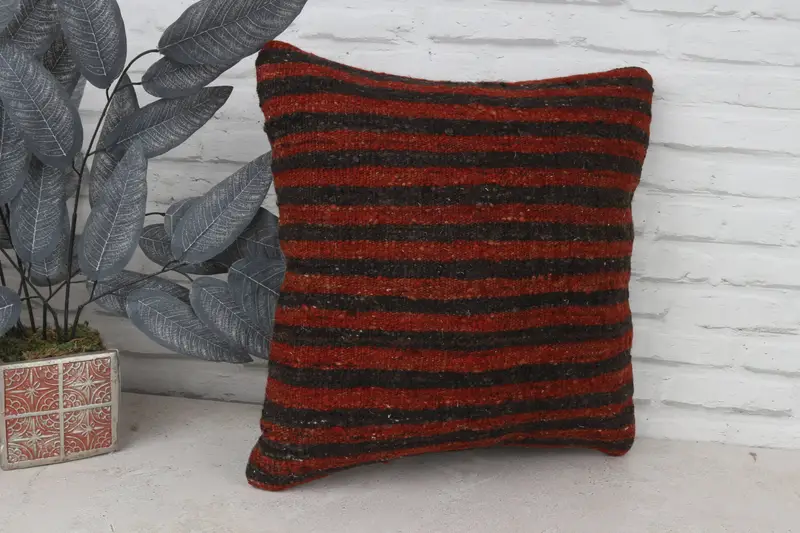 Retro Throw Cushion, Ethnical Kilim Rug Pillow, Antique Pillows, 18x18 Red Cushion Case, Kilim Pillow Cover, Nautical Throw Cushion, Cushion Cover - 4