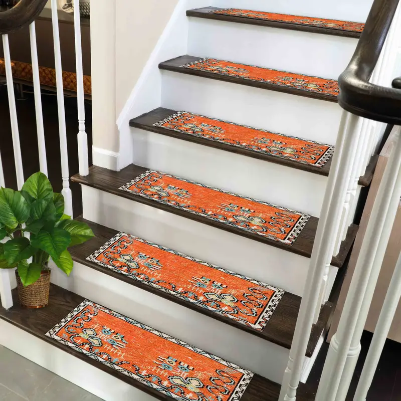 Ethnic Pattern Stair Rug, Printed Kilim Design for Modern Homes