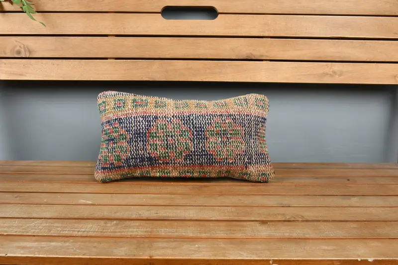 Cushion Case, Turkish Kilim Pillow, Boho Pillow, Vintage Kilim Throw Pillow, 8x16 Blue Cushion Case, Bench Cushion, Outdoor Bolster Cushion Case - 6