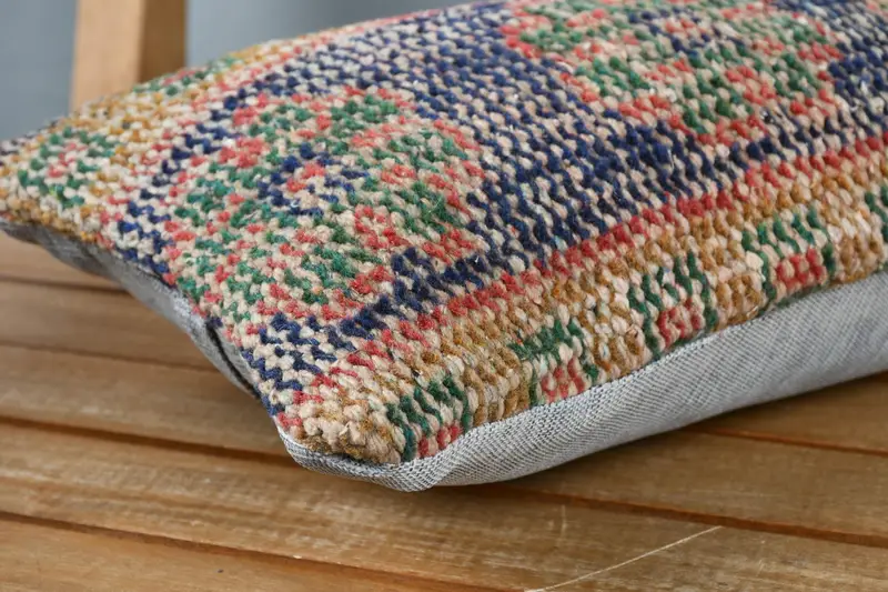 Cushion Case, Turkish Kilim Pillow, Boho Pillow, Vintage Kilim Throw Pillow, 8x16 Blue Cushion Case, Bench Cushion, Outdoor Bolster Cushion Case - 4