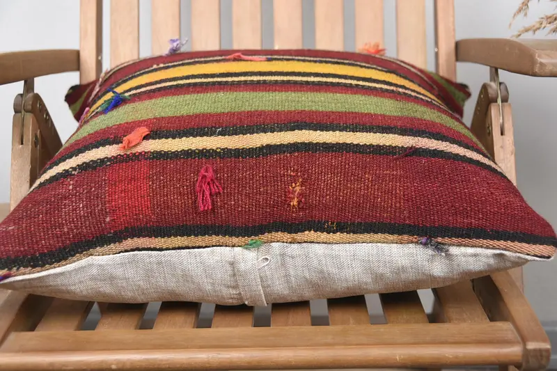Turkish Kilim Pillow, Customized Cushion, Pillow, Vintage Kilim Throw Pillow, Pillow for Couch, 20x20 Green Pillow Cover, Square Throw Cushion - 5