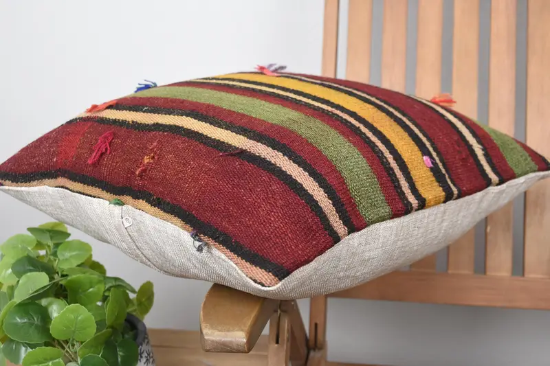 Turkish Kilim Pillow, Customized Cushion, Pillow, Vintage Kilim Throw Pillow, Pillow for Couch, 20x20 Green Pillow Cover, Square Throw Cushion - 6