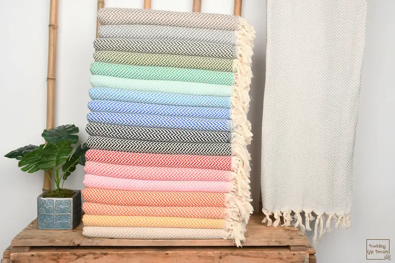 Personalized Turkish Cotton Towel Chevron Beach, Beige, 70x40 inches