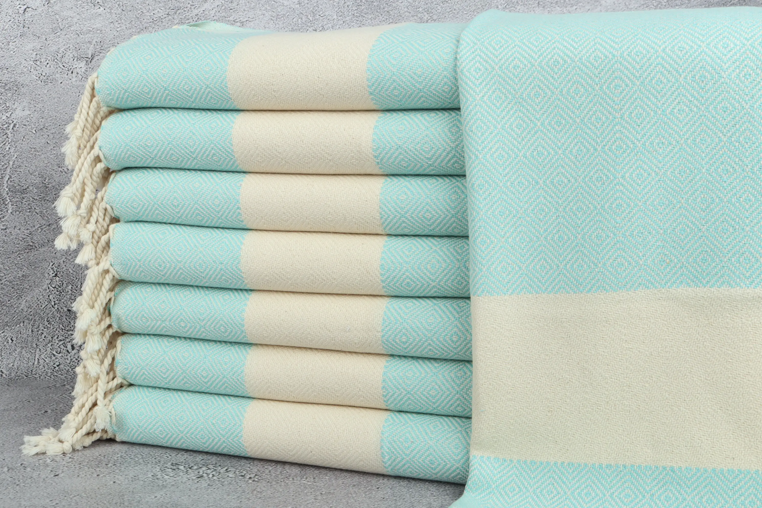 Turkish Hand Towel Mint Cotton Diamond, 20x40 Inches - 1