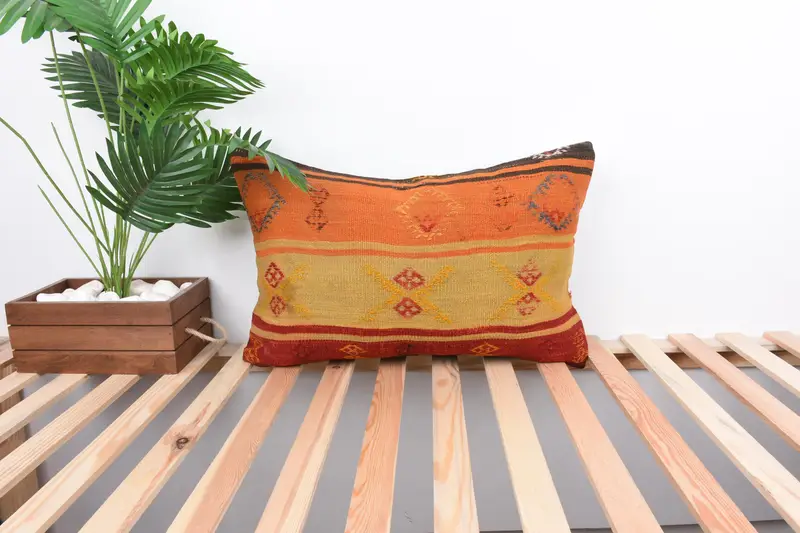 Turkish Corner Cushion, Turkish Pillow, Gift Pillow, Cushion Cover, Armchair Cushion Case, 16x24 Orange Pillow Sham, Pillow for Couch - 1